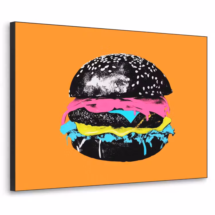 Hamburger - Oranje - Neon - popart Textielframe - compleet frame klein -3d