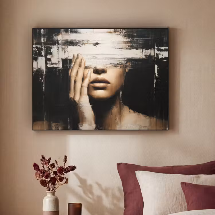 Hand - Gezicht - Strepen - Abstract Textielframe zwart klein -sfeer1