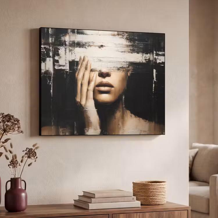 Hand - Gezicht - Strepen - Abstract Textielframe - compleet frame klein -sfeer3
