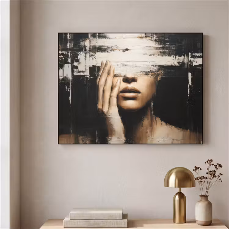 Hand - Gezicht - Strepen - Abstract Textielframe zwart klein -sfeer2