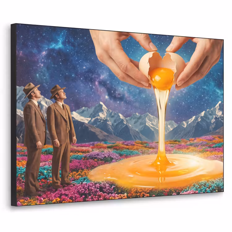 Art Frame - Hände – Ei – Surrealismus - Handen - Ei - Surrealisme Textielframe zwart klein