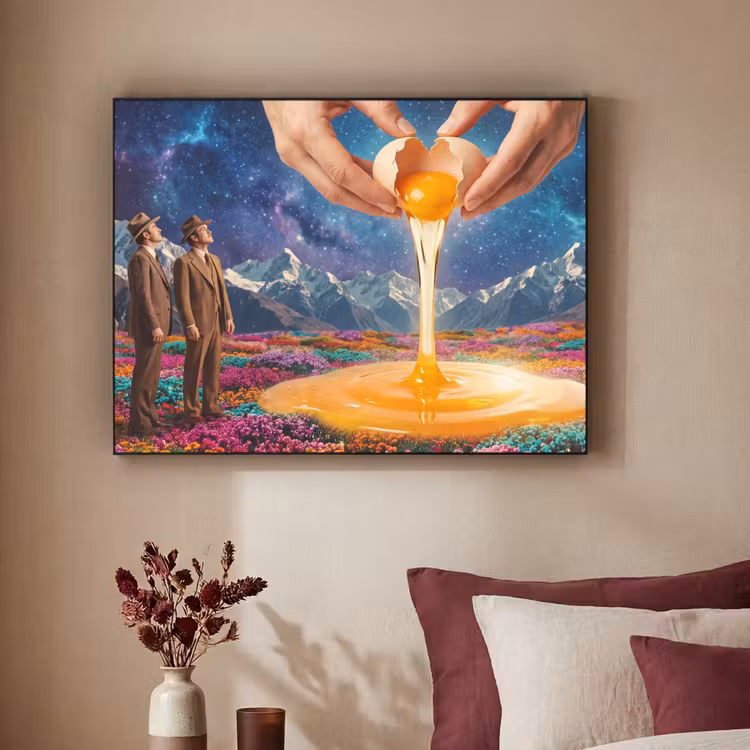 Art Frame - Hände – Ei – Surrealismus - Handen - Ei - Surrealisme Textielframe zwart klein