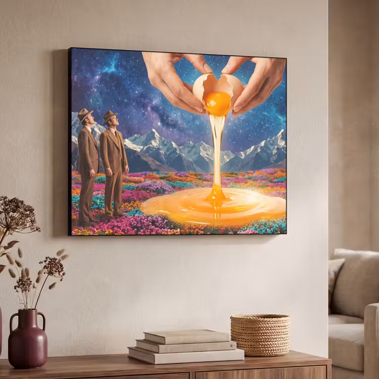 Art Frame - Hände – Ei – Surrealismus - Handen - Ei - Surrealisme Textielframe zwart klein