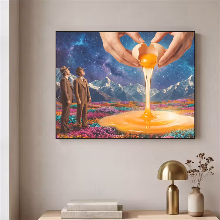 Art Frame - Hände – Ei – Surrealismus - Handen - Ei - Surrealisme Textielframe zwart klein