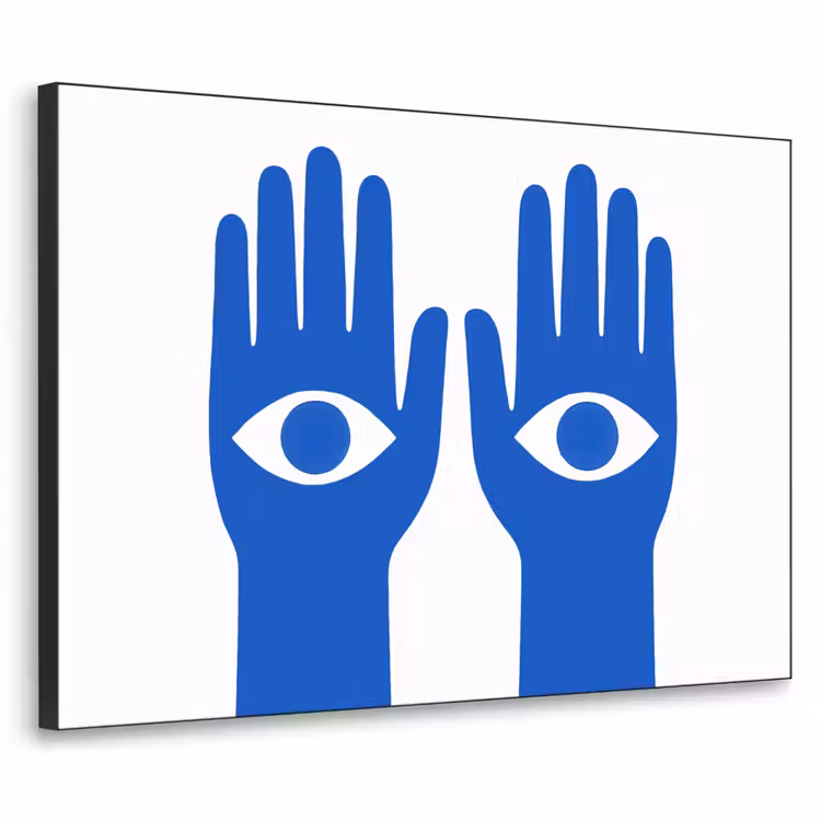 Handen - Twee - Ogen - Blauw Textielframe zwart klein -3d