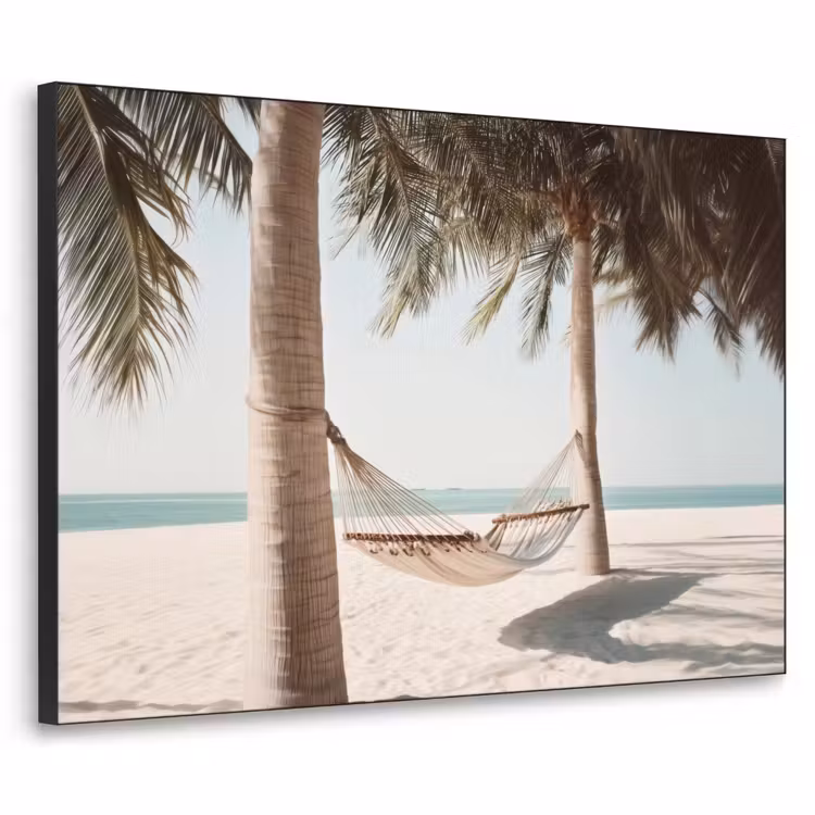 Hangmat - Palmbomen - Strand - Zee Textielframe zwart klein -3d