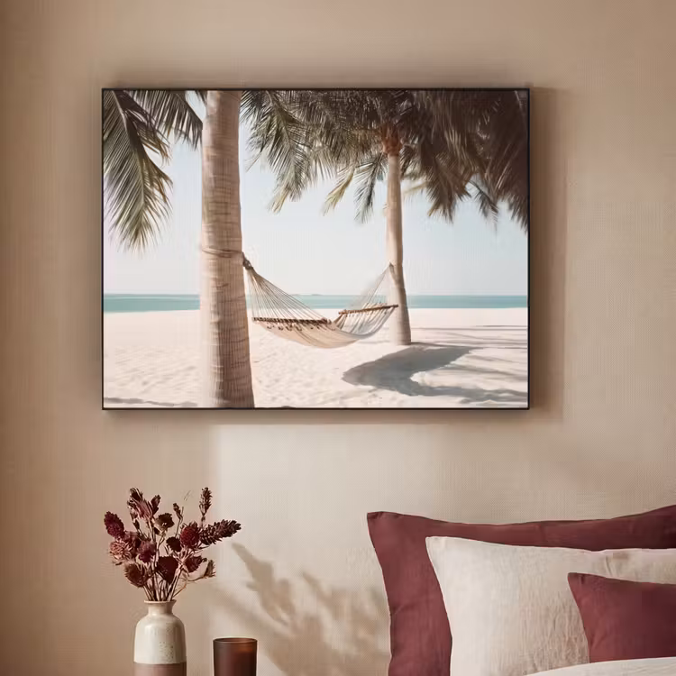 Hangmat - Palmbomen - Strand - Zee Textielframe zwart klein -sfeer1
