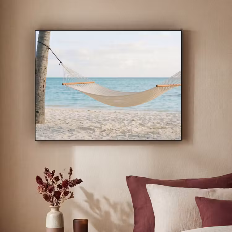Hangmat - Strand - Wit Textielframe zwart klein -sfeer1