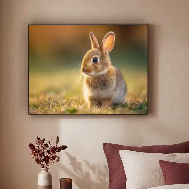 Konijntje - Bruin - Gras Textielframe - compleet frame klein -sfeer1