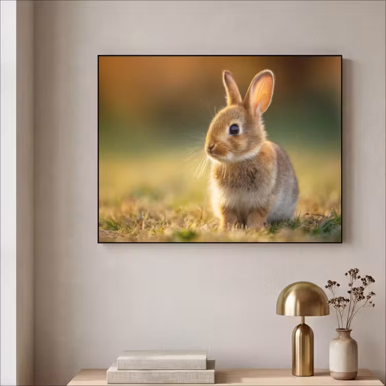 Konijntje - Bruin - Gras Textielframe zwart klein -sfeer2