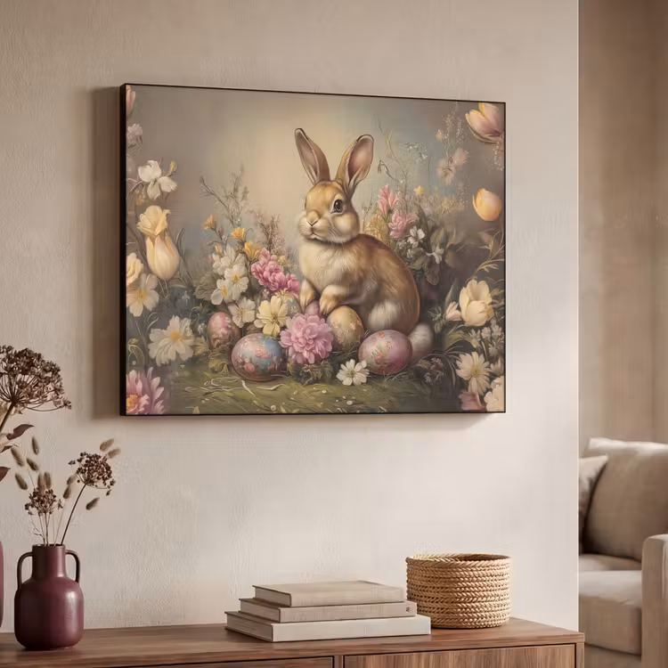 Haas - Stilleven - Bloemen Textielframe - compleet frame klein -sfeer3