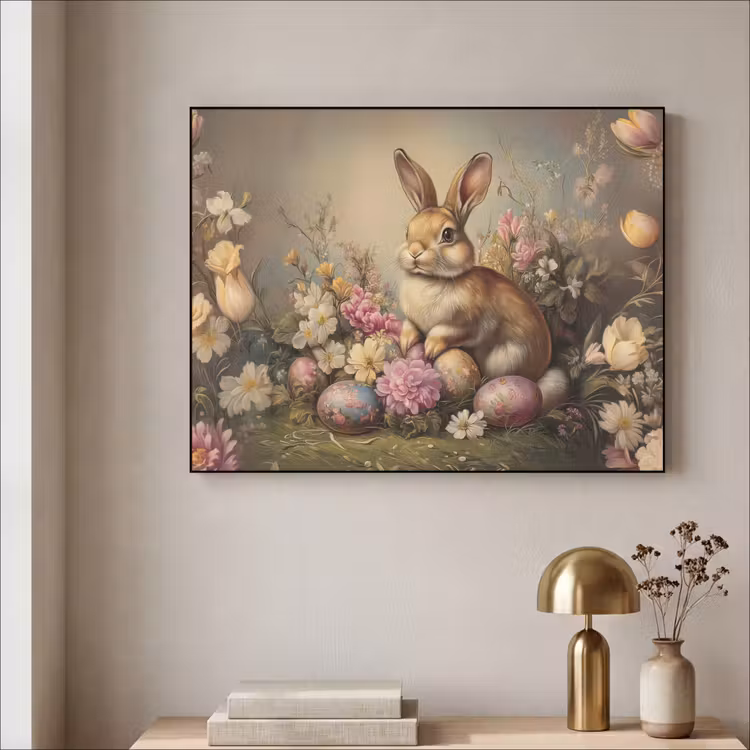 Haas - Stilleven - Bloemen Textielframe - compleet frame klein -sfeer2