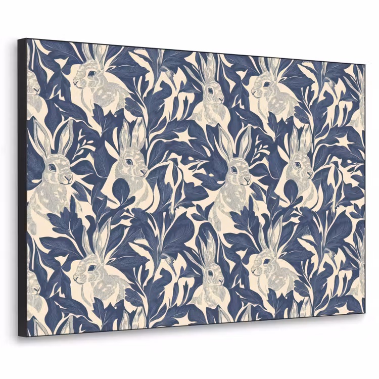Hazen - Bladeren - Patroon - Blauw - Beige Textielframe zwart klein 947 -3d