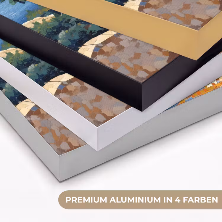 Huizen - Mozaïek - Sinaasappelbomen - Zee Textielframe zwart klein -USP_kleurenDE