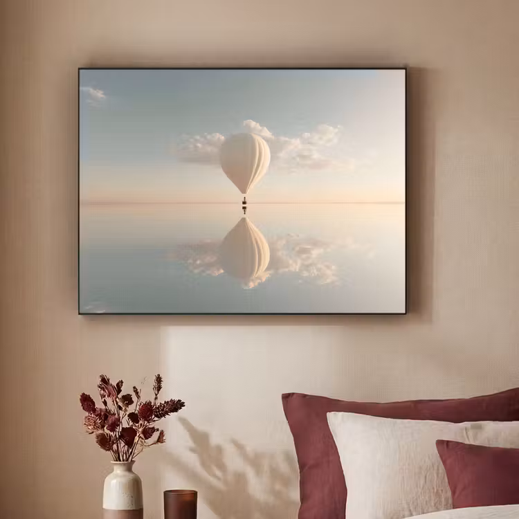 Luchtballon - Wolken - Water - Blauw Textielframe - compleet frame klein -sfeer1