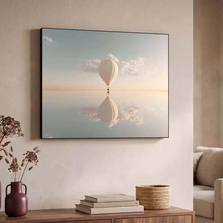 Luchtballon - Wolken - Water - Blauw Textielframe - compleet frame klein -sfeer3