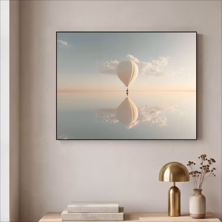 Luchtballon - Wolken - Water - Blauw Textielframe - compleet frame klein -sfeer2