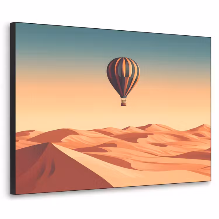 Luchtballon - Woestijn - Zonsondergang - Blauw Textielframe - compleet frame klein -3d