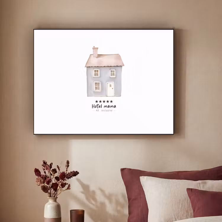 Lichtblauw - Huisje - Mama - Tekst Textielframe zwart klein -sfeer1