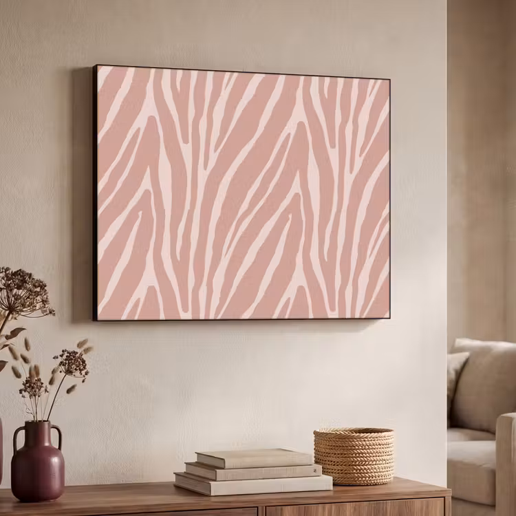 Lichtroze - Zebra - Patroon - Donkerroze Textielframe zwart klein 947 -sfeer3