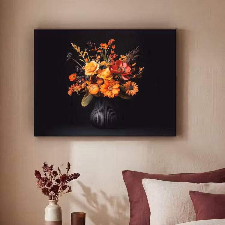 Herfst - Boeket - Oranje Textielframe zwart klein -sfeer1