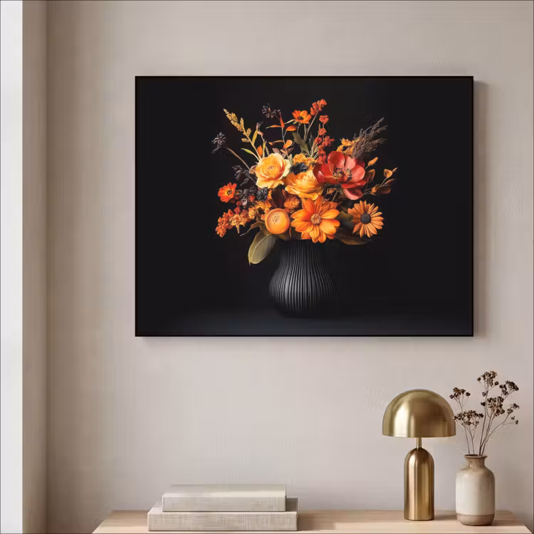 Herfst - Boeket - Oranje Textielframe zwart klein -sfeer2