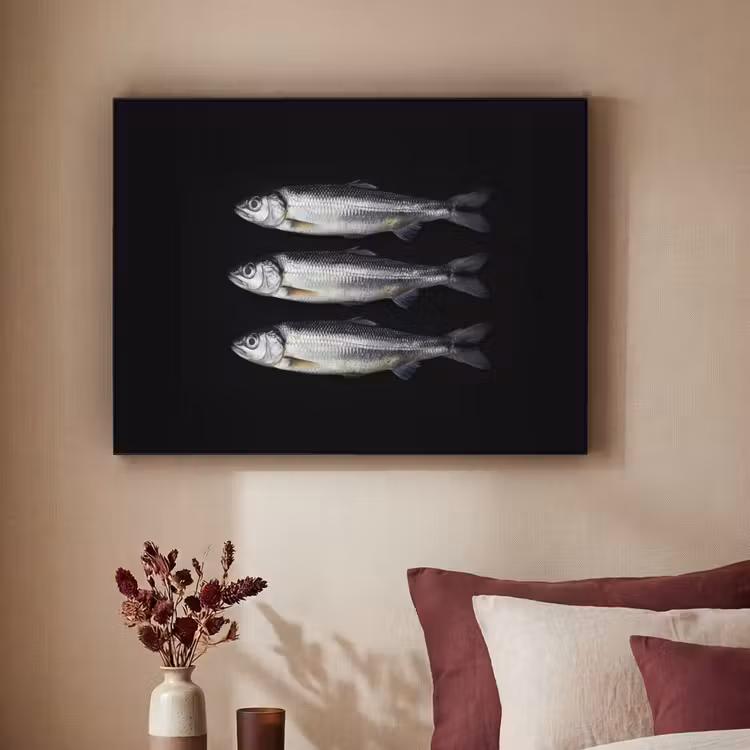 Haring - Vissen - Zwart Textielframe zwart klein -sfeer1