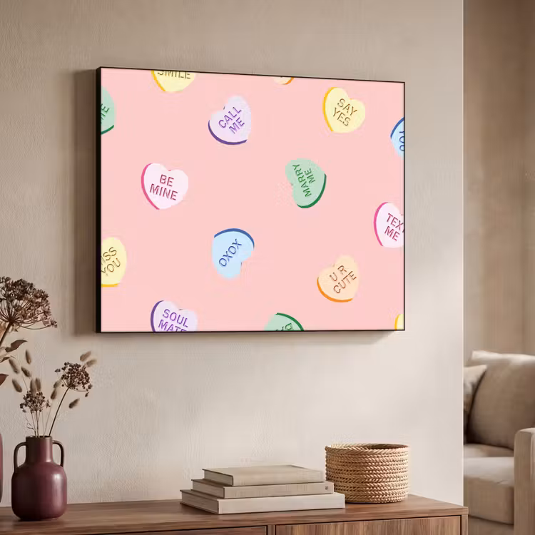 Hart - Snoep - Pastel - Tekst Textielframe - compleet frame klein -sfeer3