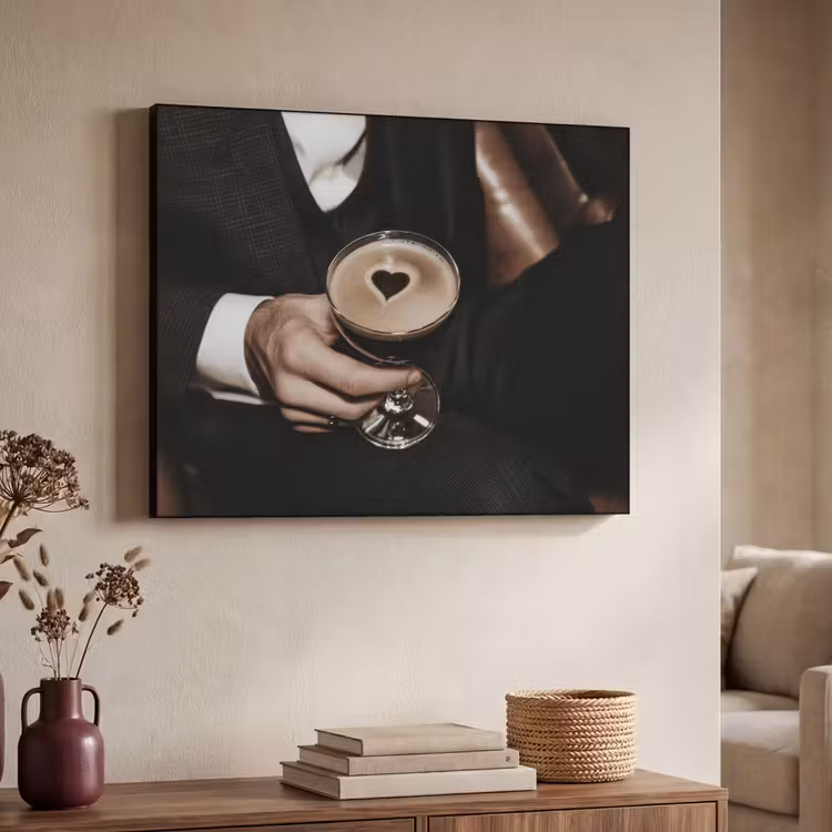 Hartje - Cocktail - Espresso Martini - Hand Textielframe - compleet frame klein -sfeer3