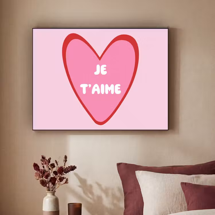 Hart - Frans - Valentijn - Roze Textielframe - compleet frame klein -sfeer1