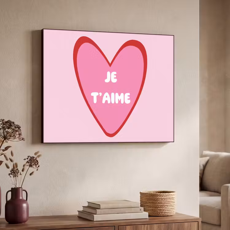 Hart - Frans - Valentijn - Roze Textielframe zwart klein -sfeer3