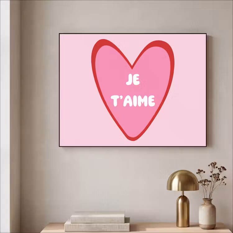 Hart - Frans - Valentijn - Roze Textielframe zwart klein -sfeer2