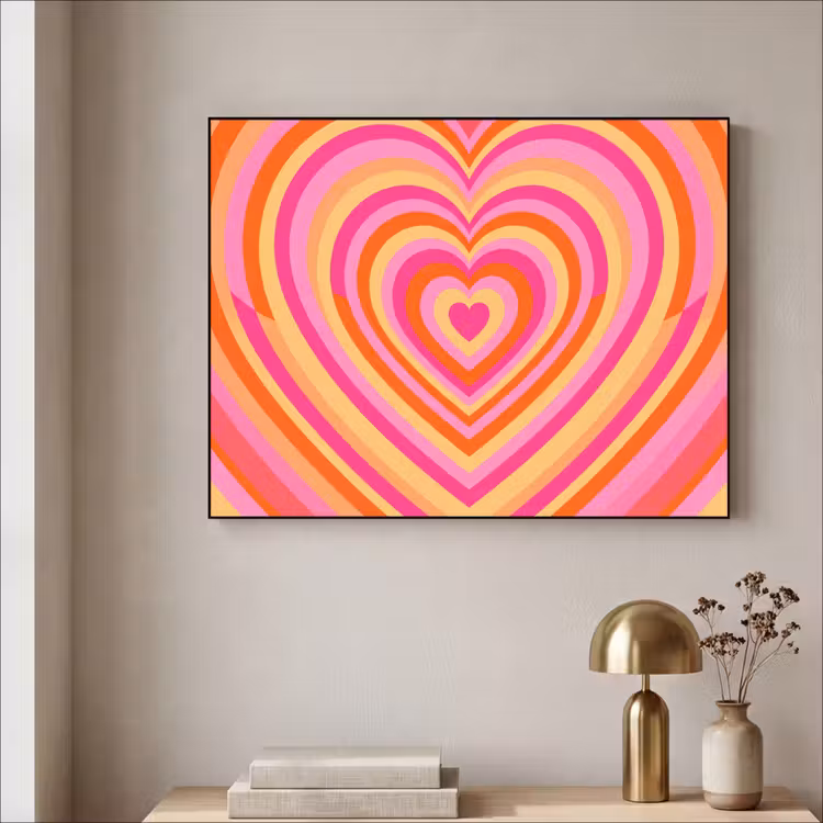 Hart - Concentrisch - Abstract - Liefde - Kleurrijk Textielframe zwart klein -sfeer2
