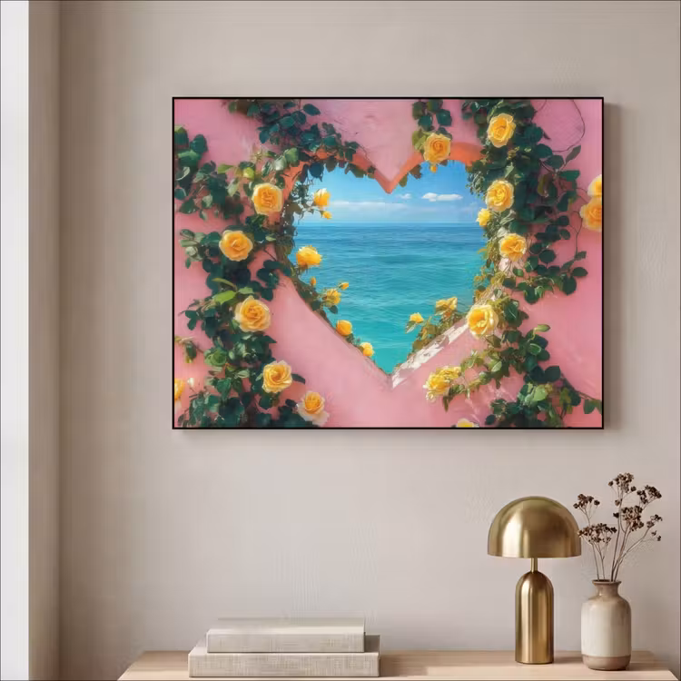Hart - Zee - Muur Textielframe zwart klein -sfeer2
