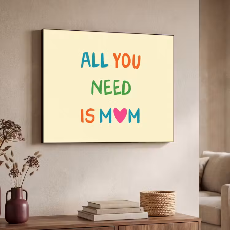 Hartje - Moeder - Tekst - Kleurrijk Textielframe zwart klein -sfeer3