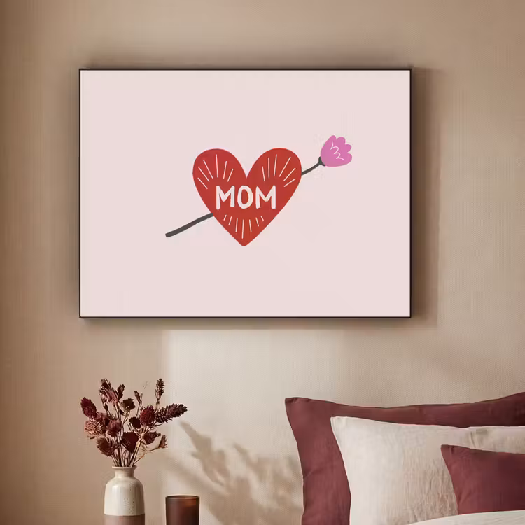 Hart - Rood - Bloem - Moeder Textielframe zwart klein -sfeer1