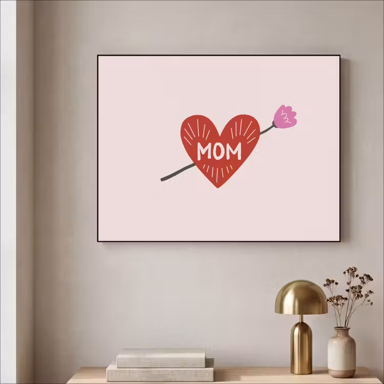 Hart - Rood - Bloem - Moeder Textielframe zwart klein -sfeer2