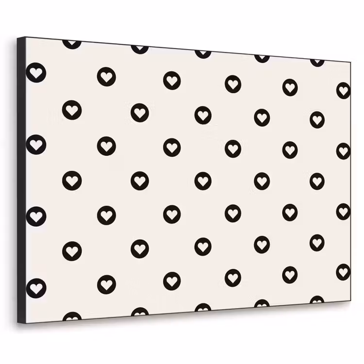 Hart - Rond - Wit - Zwart Textielframe zwart klein 947 -3d