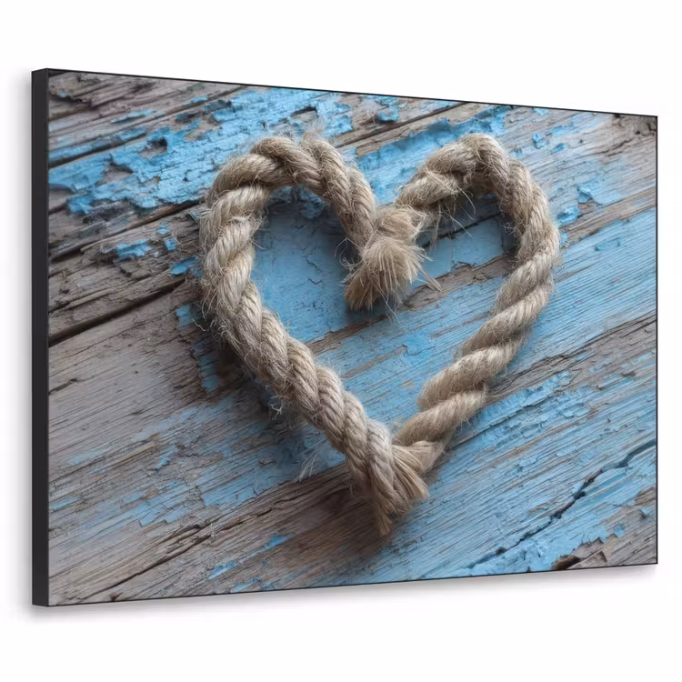 Hart - Touw - Hout - Rustiek Textielframe - compleet frame klein -3d