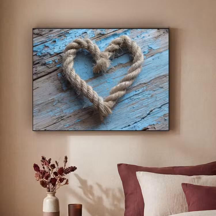 Hart - Touw - Hout - Rustiek Textielframe zwart klein -sfeer1