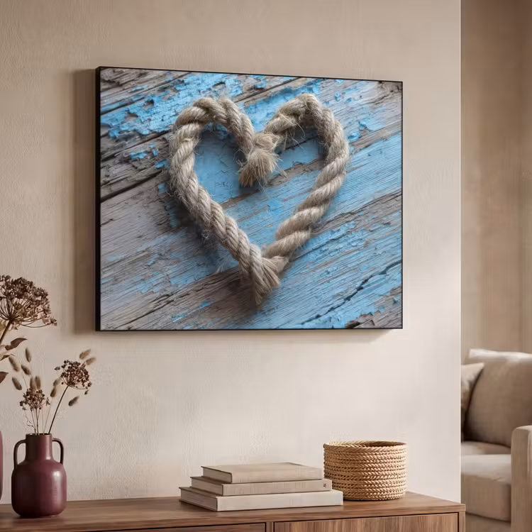 Hart - Touw - Hout - Rustiek Textielframe zwart klein -sfeer3
