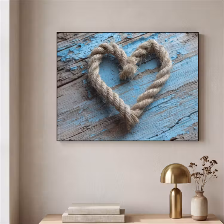 Hart - Touw - Hout - Rustiek Textielframe zwart klein -sfeer2