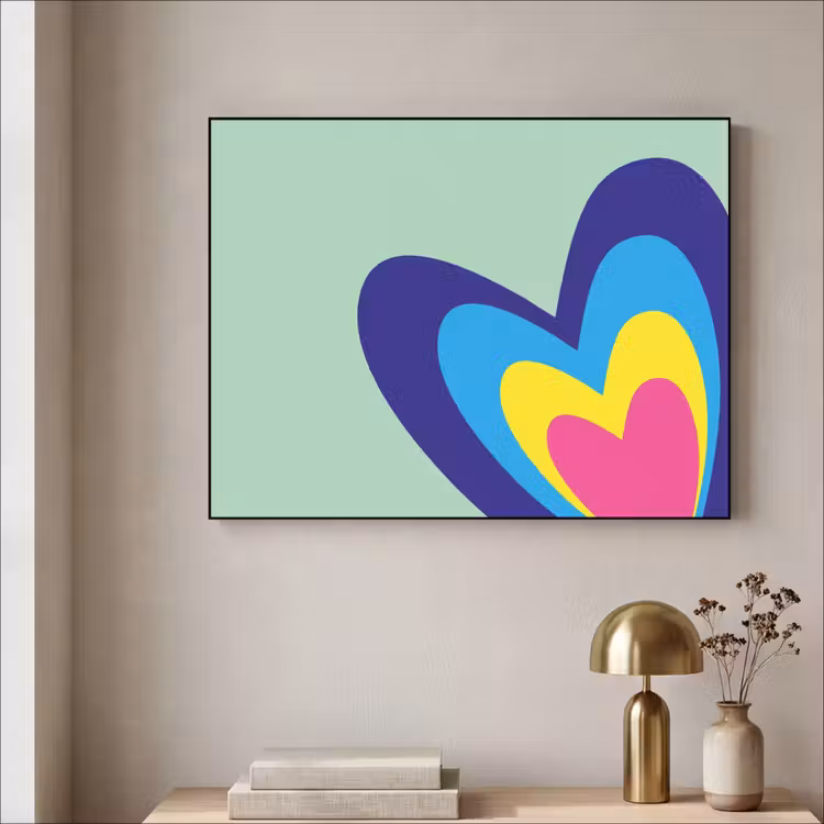 Hartjes - Kleurrijk - Valentijn Textielframe zwart klein -sfeer2
