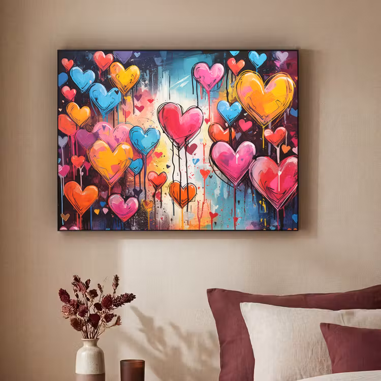 Hartjes - Kleuren - Kunst - Liefde Textielframe zwart klein -sfeer1