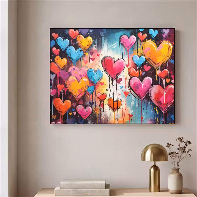 Hartjes - Kleuren - Kunst - Liefde Textielframe zwart klein -sfeer2