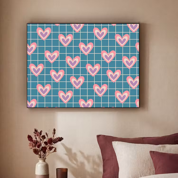 Hartjes - Raster - Patroon - Blauw Textielframe - compleet frame klein 947 -sfeer1