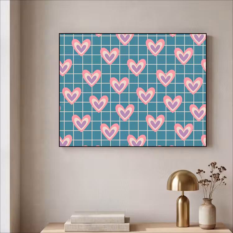 Hartjes - Raster - Patroon - Blauw Textielframe - compleet frame klein 947 -sfeer2