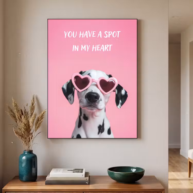 Hartjes - Hond - Valentijn - Roze Textielframe zwart klein -sfeer1
