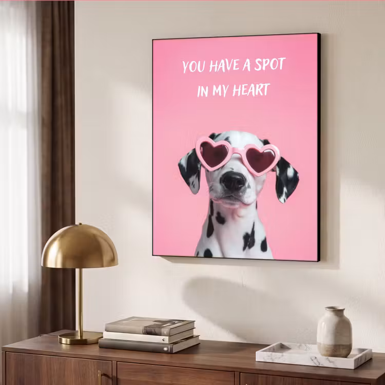 Hartjes - Hond - Valentijn - Roze Textielframe zwart klein -sfeer3