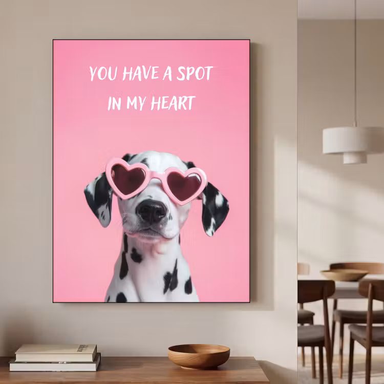 Hartjes - Hond - Valentijn - Roze Textielframe zwart klein -sfeer2